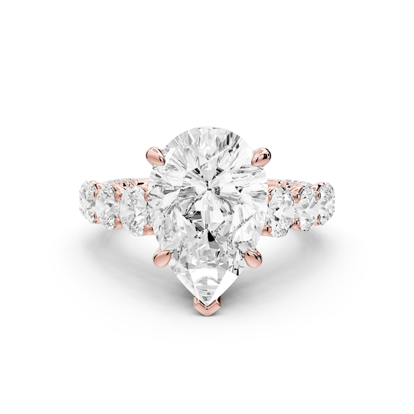 Rocio - 4ct 18k rose gold Pear Hidden Halo Engagement Ring with Graduated Side Stones and Double Pavé Band - Mr. Alex Jewelry
