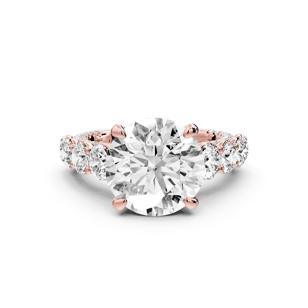 Rocio - 4ct 18k rose gold Round Hidden Halo Engagement Ring with Graduated Side Stones and Double Pavé Band - Mr. Alex Jewelry