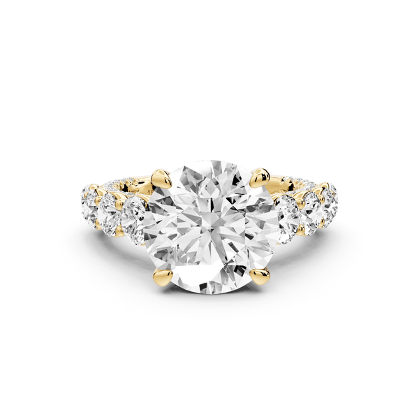 Rocio - 4ct 18k yellow gold Round Hidden Halo Engagement Ring with Graduated Side Stones and Double Pavé Band - Mr. Alex Jewelry
