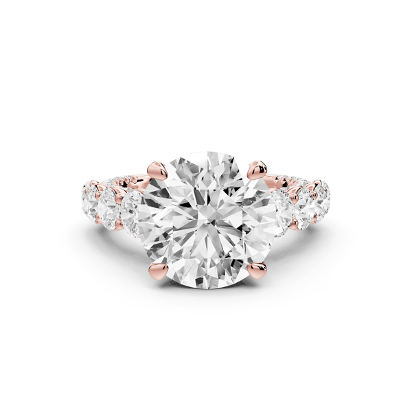 Rocio - 5ct 14k rose gold Round Hidden Halo Engagement Ring with Graduated Side Stones and Double Pavé Band - Mr. Alex Jewelry