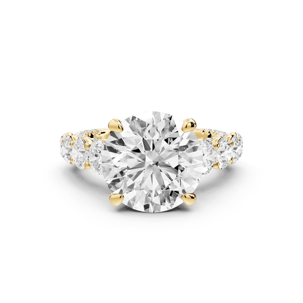 Rocio - 5ct 18k yellow gold Round Hidden Halo Engagement Ring with Graduated Side Stones and Double Pavé Band - Mr. Alex Jewelry