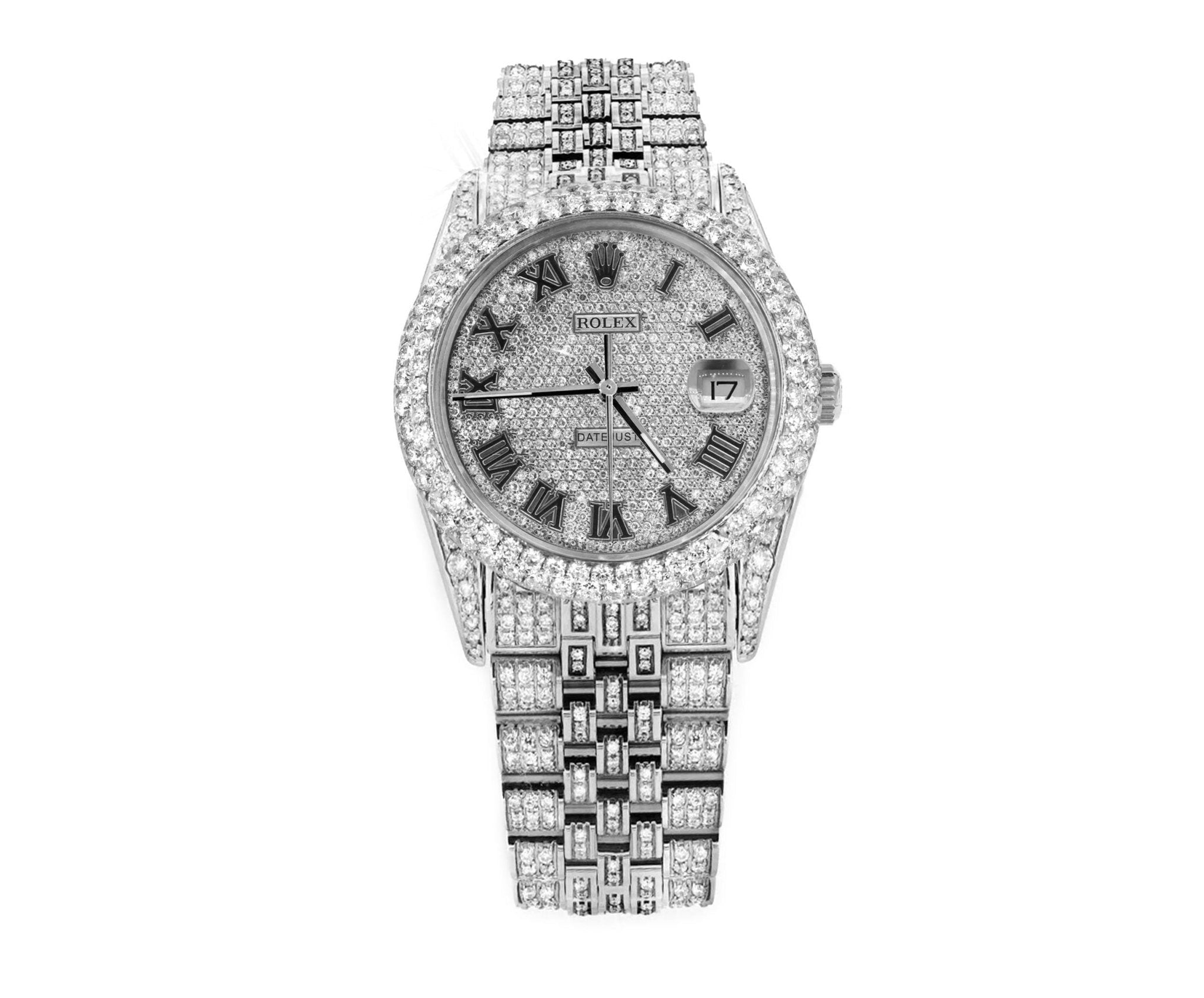 Rolex 36mm Date-just Full Diamonds - Custom Roman Dial 11.0ct - Mr. Alex Jewelry