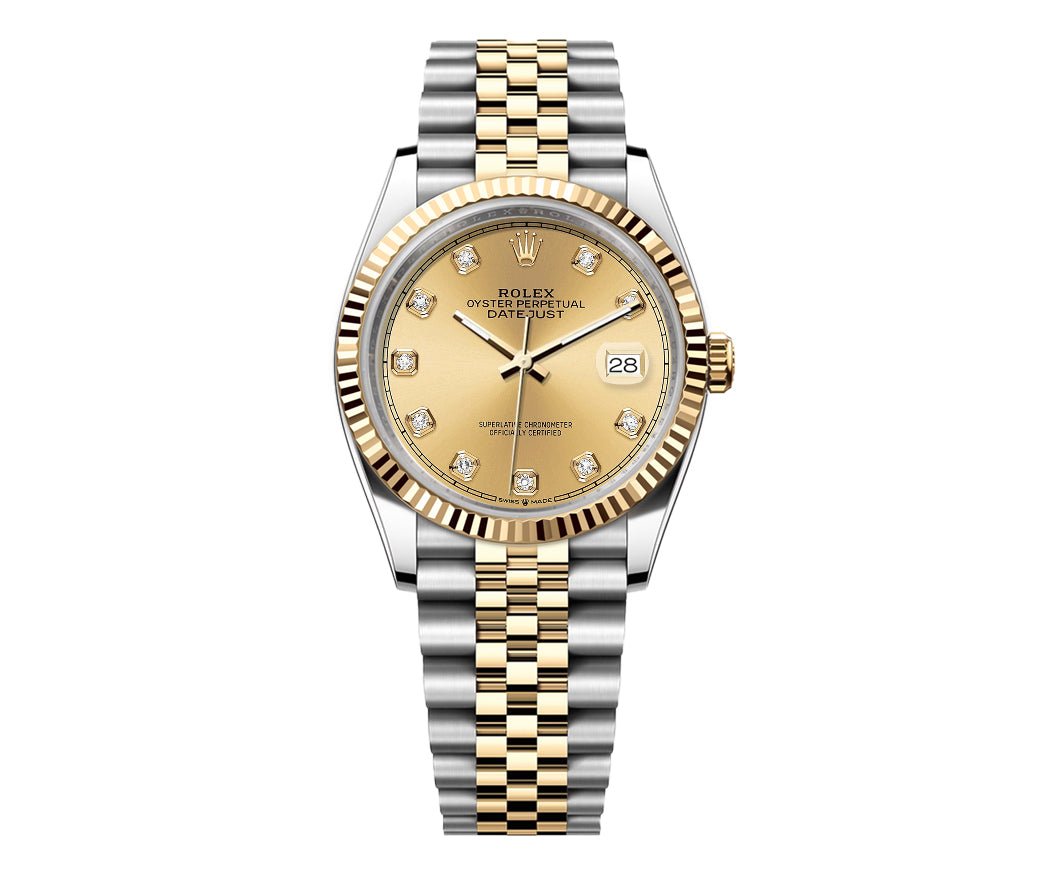 Rolex Date-Just 36mm Jubilee 2 Tone-Champagne Gem Dial - Mr. Alex Jewelry