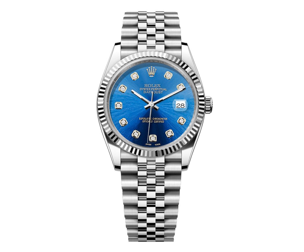 Rolex Date-Just 36mm Jubilee SS - Light Blue Gem Dial - Mr. Alex Jewelry