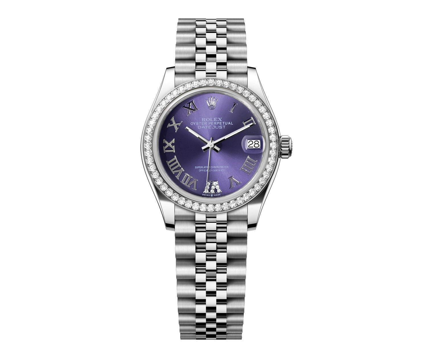 Rolex DateJust 31mm Purple Roman Diamond Dial - Diamond Bezel - Mr. Alex Jewelry