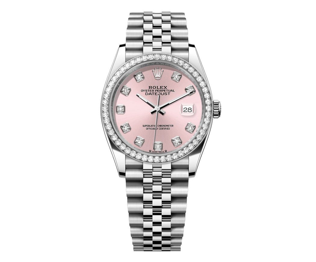 Rolex DateJust 36mm Jubilee-Pink Dial-Diamond Bezel 1.50ct - Mr. Alex Jewelry