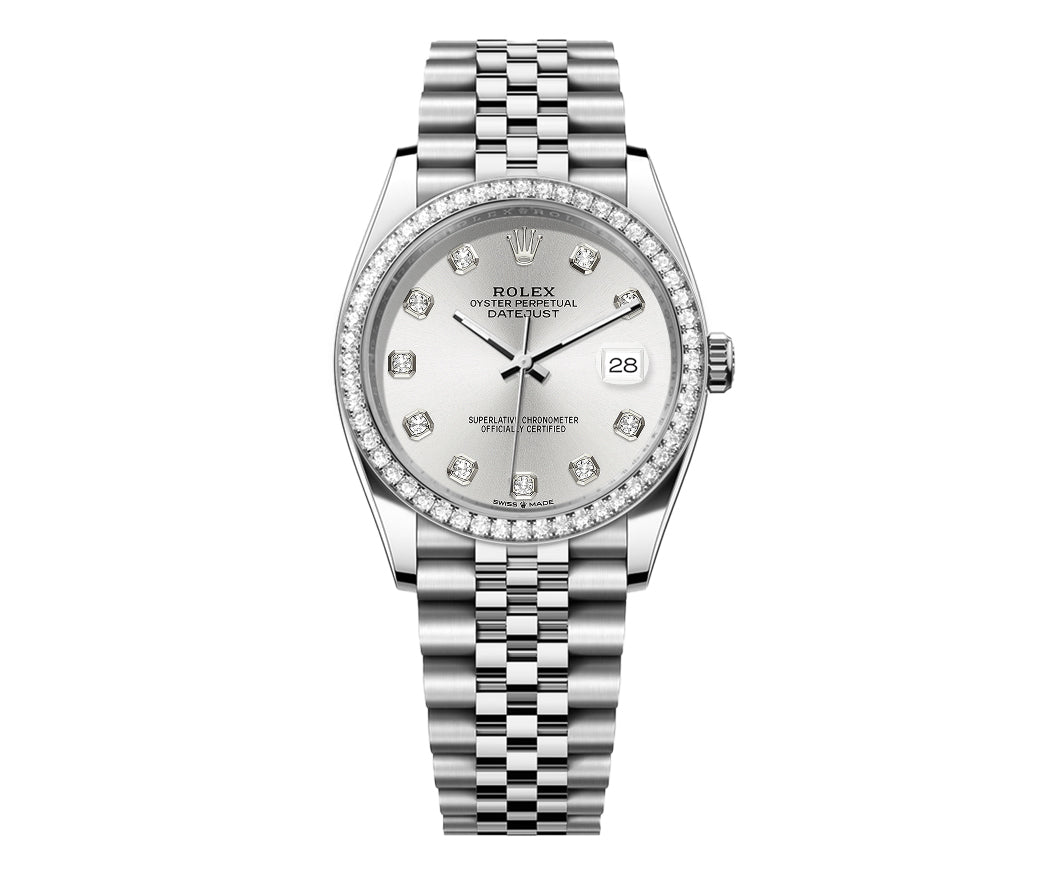 Rolex DateJust 36mm Jubilee-Silver Dial-Diamond Bezel 1.50ct - Mr. Alex Jewelry