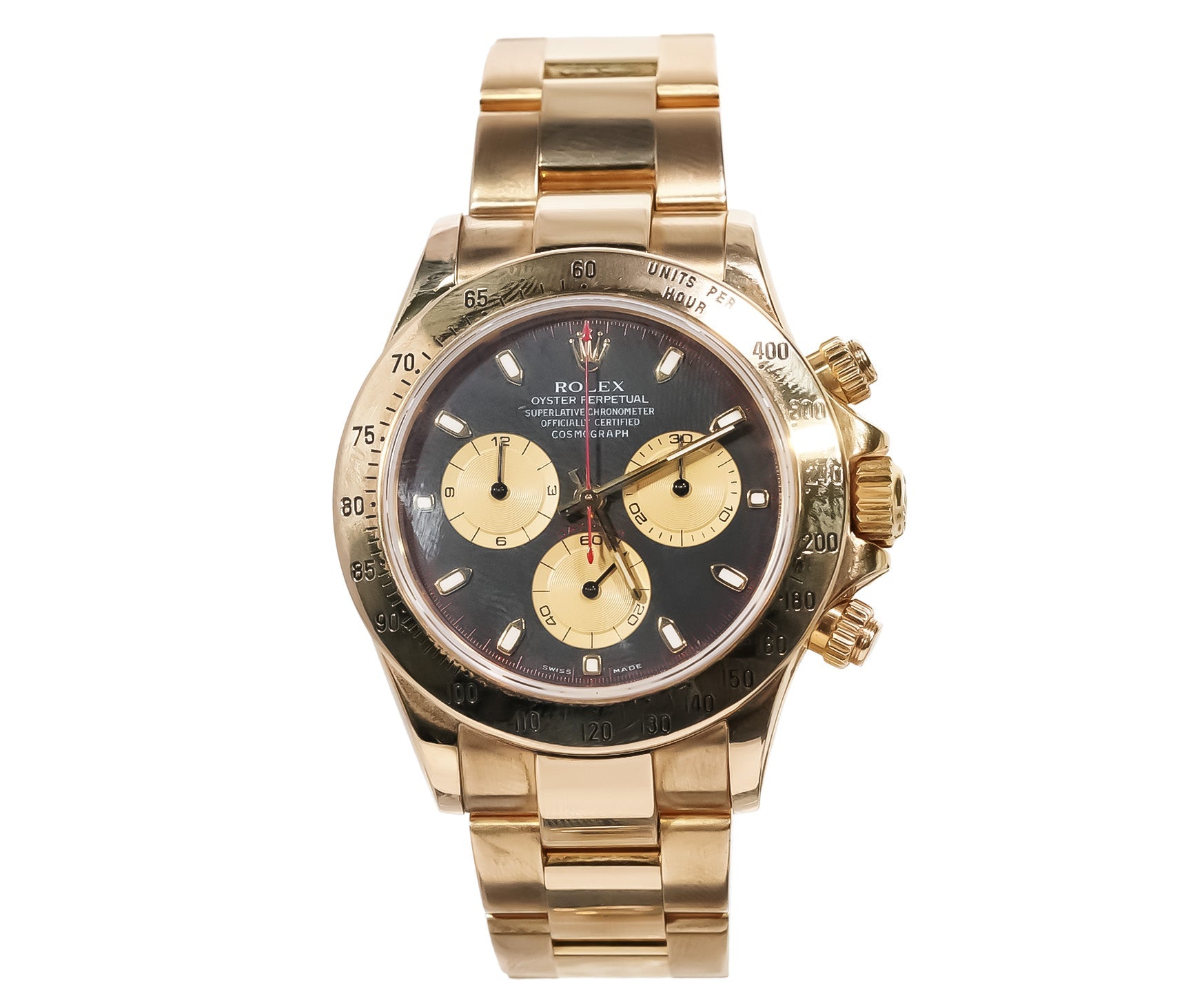 Rolex Daytona 40mm Yellow Gold Black Dial Red Hands Ref:116508