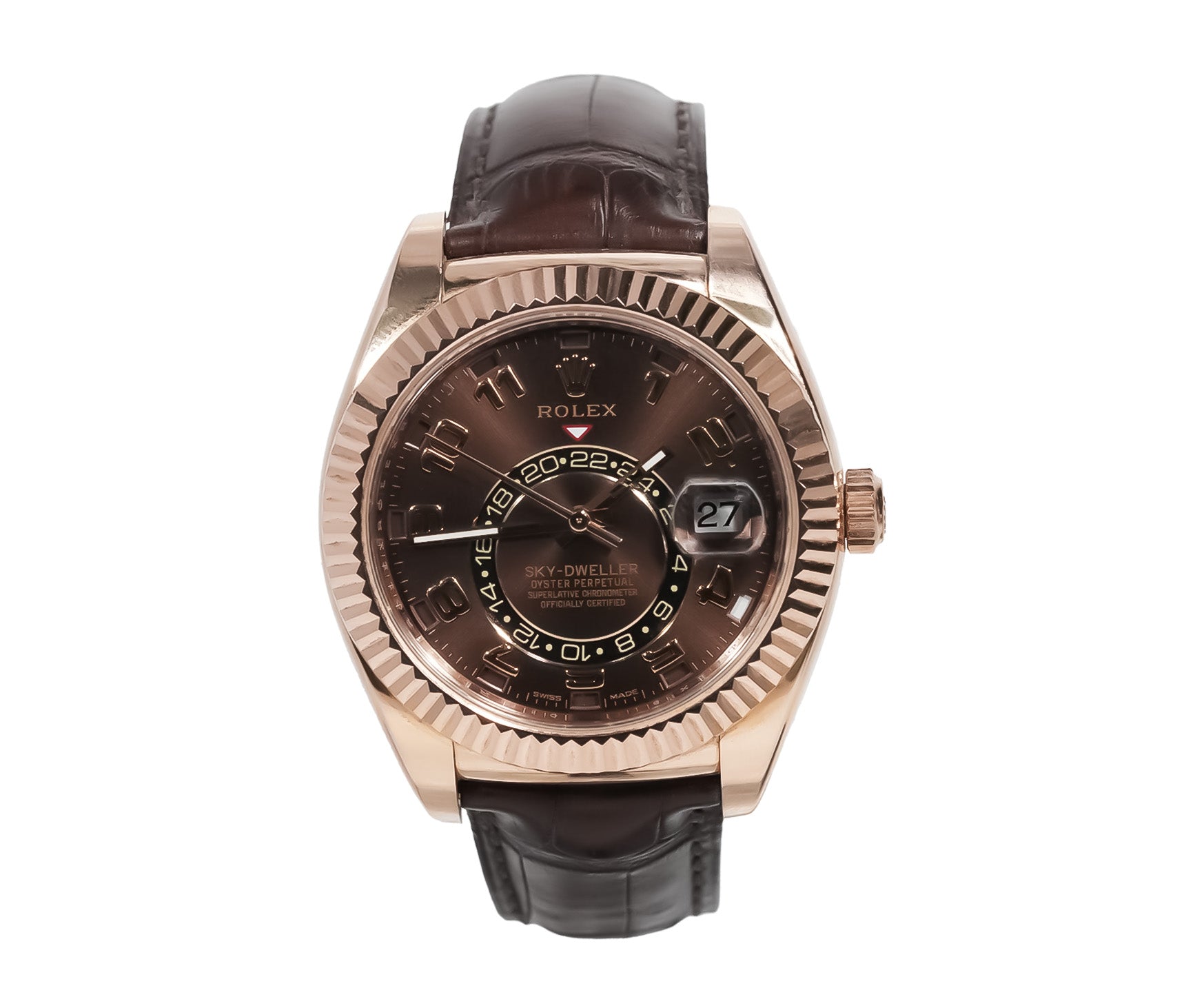 Rolex Sky - Dweller 42mm Everose Gold Chocolate Dial Leather Strap Ref:326135 - Mr. Alex Jewelry