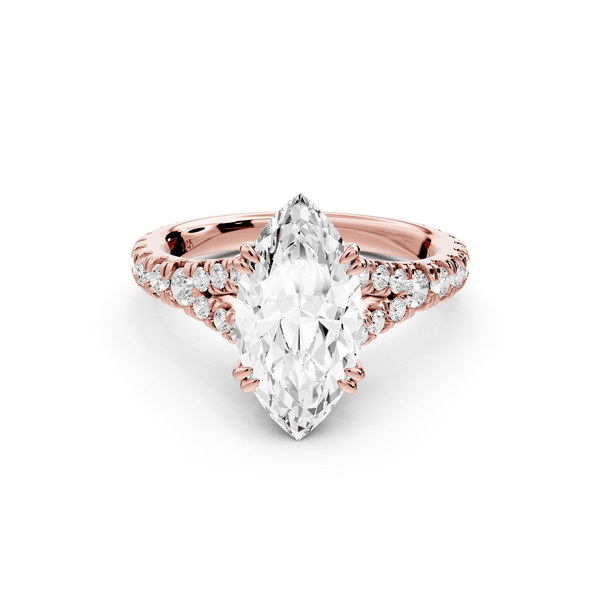 Rosalie - 2ct 14k rose gold marquise Pavé Cathedral Hidden Halo with Diamond Bridge split shank Engagement Ring - Mr. Alex Jewelry