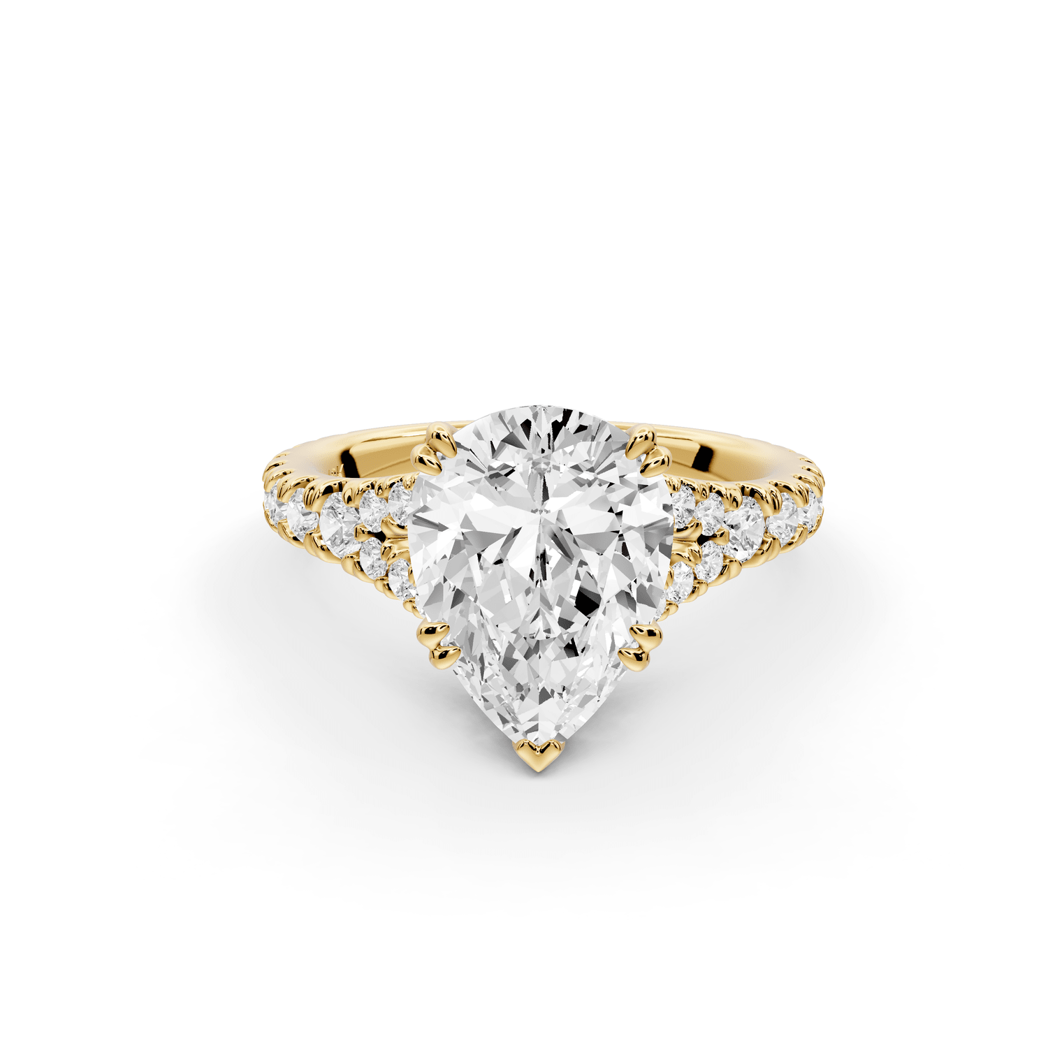 Rosalie - 2ct 18k yellow gold pear Pavé Cathedral Hidden Halo with Diamond Bridge split shank Engagement Ring - Mr. Alex Jewelry