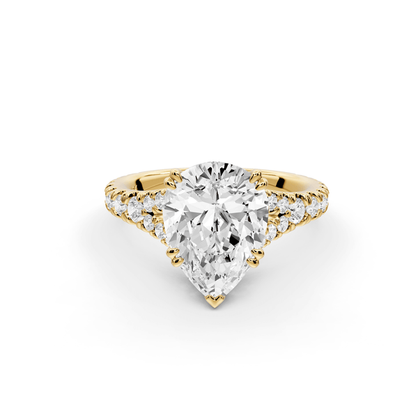 Rosalie - 2ct 18k yellow gold pear Pavé Cathedral Hidden Halo with Diamond Bridge split shank Engagement Ring - Mr. Alex Jewelry