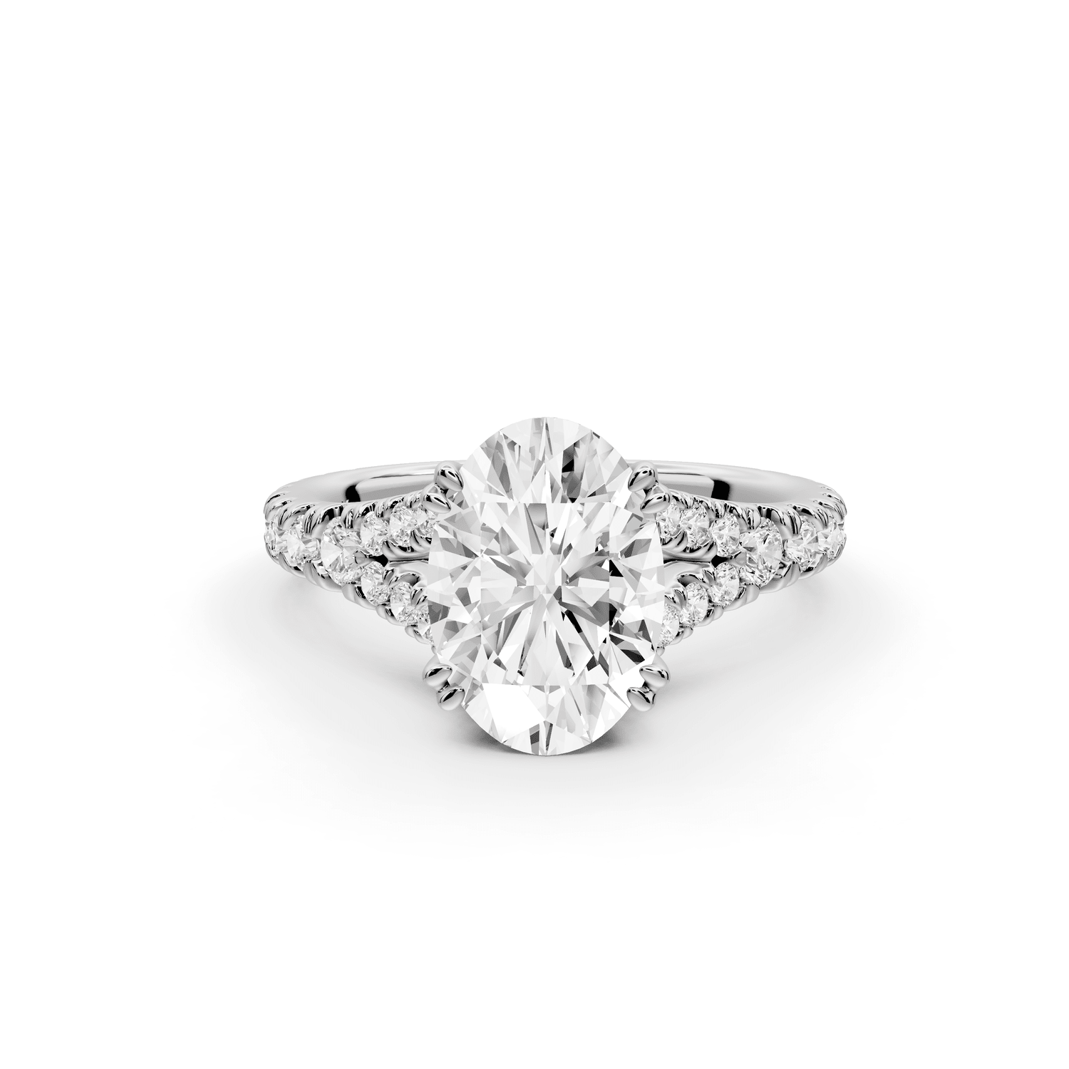 Rosalie - 2ct platinum oval Pavé Cathedral Hidden Halo with Diamond Bridge split shank Engagement Ring - Mr. Alex Jewelry