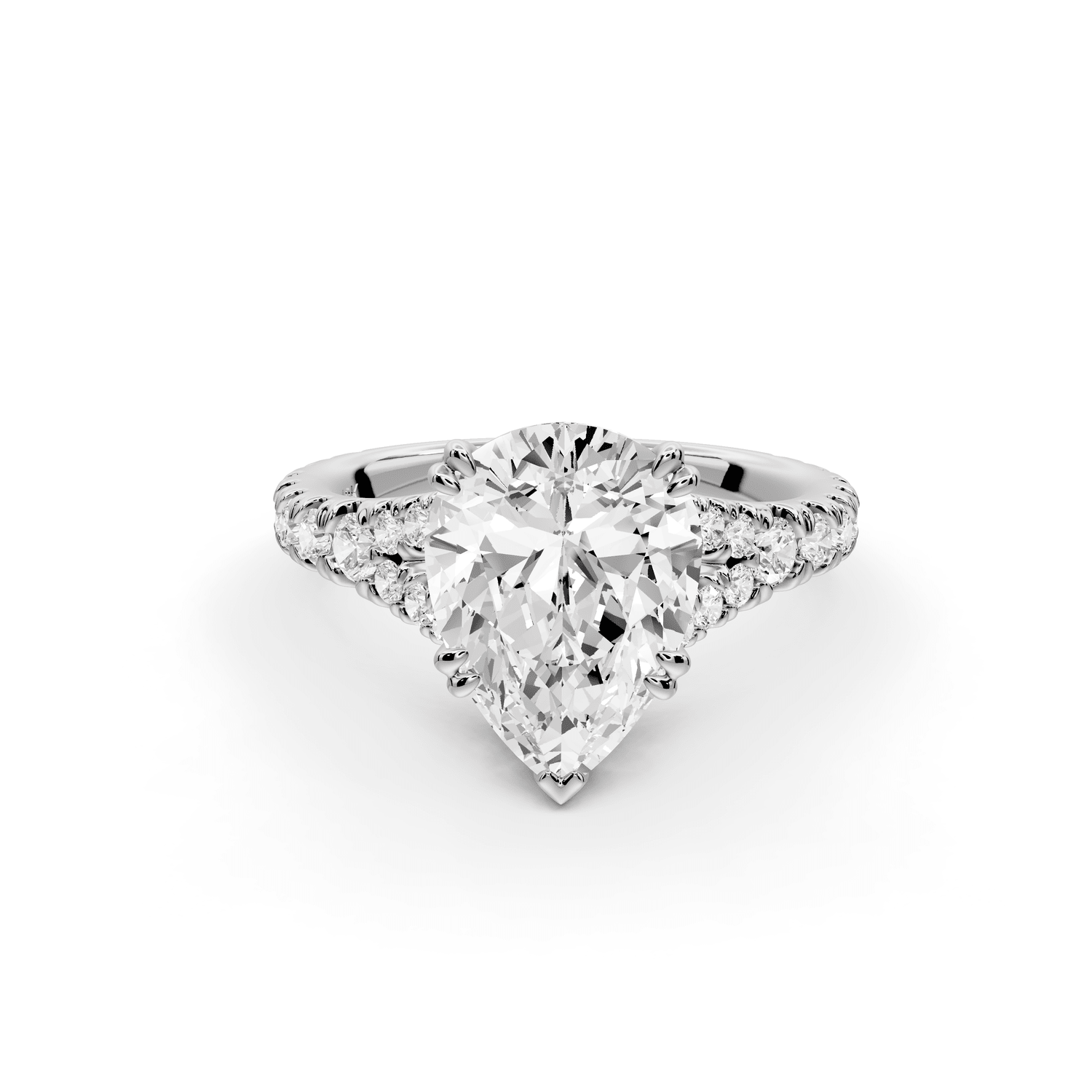 Rosalie - 2ct platinum pear Pavé Cathedral Hidden Halo with Diamond Bridge split shank Engagement Ring - Mr. Alex Jewelry