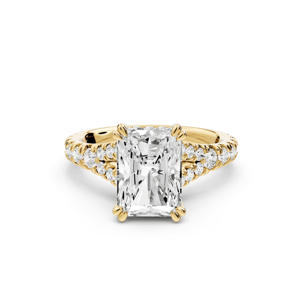 Rosalie - 3ct 14k yellow gold radiant Pavé Cathedral Hidden Halo with Diamond Bridge split shank Engagement Ring - Mr. Alex Jewelry