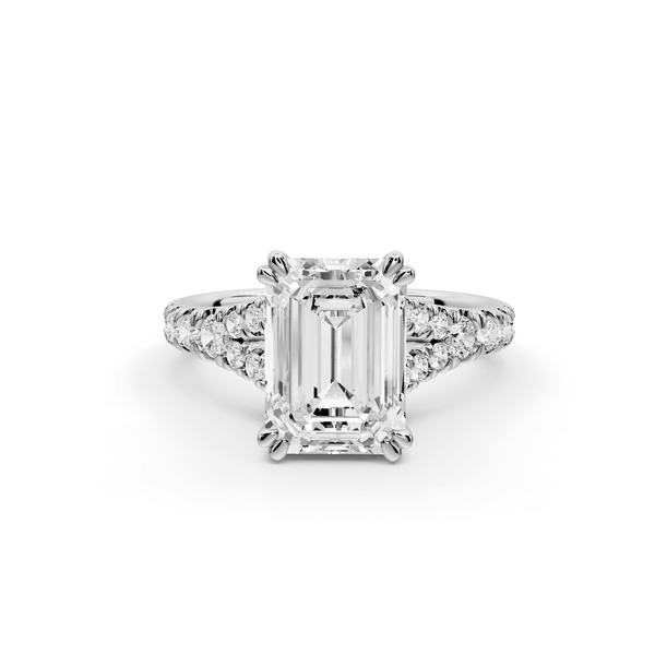 Rosalie - 3ct platinum emerald Pavé Cathedral Hidden Halo with Diamond Bridge split shank Engagement Ring - Mr. Alex Jewelry