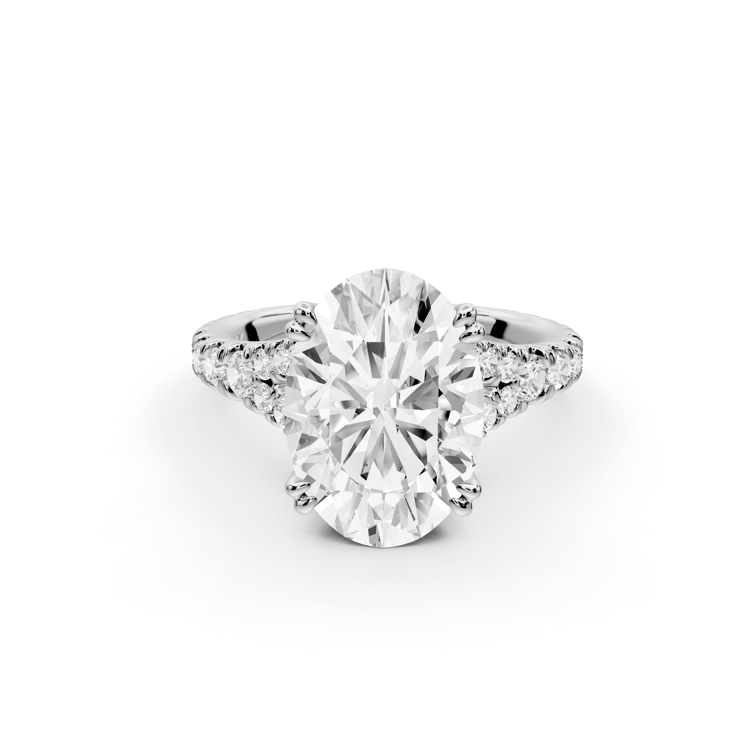 Rosalie - 3ct platinum oval Pavé Cathedral Hidden Halo with Diamond Bridge split shank Engagement Ring - Mr. Alex Jewelry