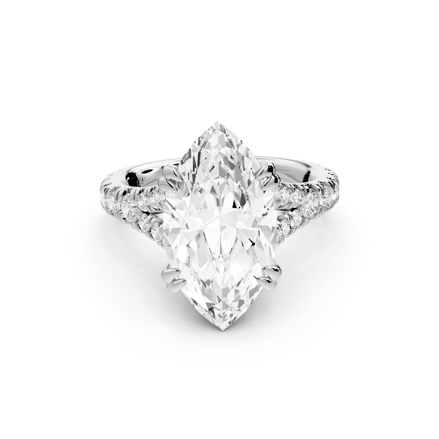 Rosalie - 4ct 14k white gold marquise Pavé Cathedral Hidden Halo with Diamond Bridge split shank Engagement Ring - Mr. Alex Jewelry