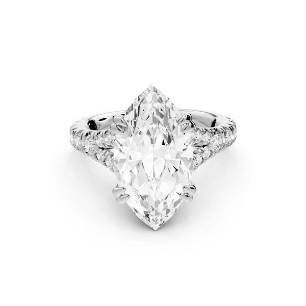 Rosalie - 4ct 14k white gold marquise Pavé Cathedral Hidden Halo with Diamond Bridge split shank Engagement Ring - Mr. Alex Jewelry