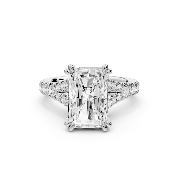 Rosalie - 4ct 14k white gold radiant Pavé Cathedral Hidden Halo with Diamond Bridge split shank Engagement Ring - Mr. Alex Jewelry