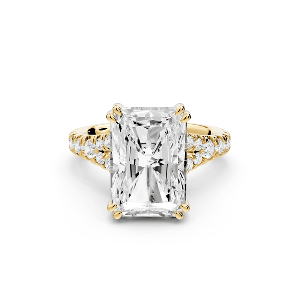Rosalie - 5ct 14k yellow gold radiant Pavé Cathedral Hidden Halo with Diamond Bridge split shank Engagement Ring - Mr. Alex Jewelry