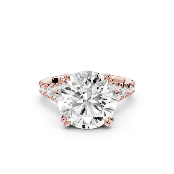 Rosalie - 5ct 18k rose gold round Pavé Cathedral Hidden Halo with Diamond Bridge split shank Engagement Ring - Mr. Alex Jewelry