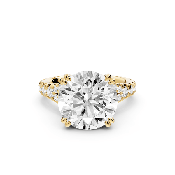Rosalie - 5ct 18k yellow gold round Pavé Cathedral Hidden Halo with Diamond Bridge split shank Engagement Ring - Mr. Alex Jewelry