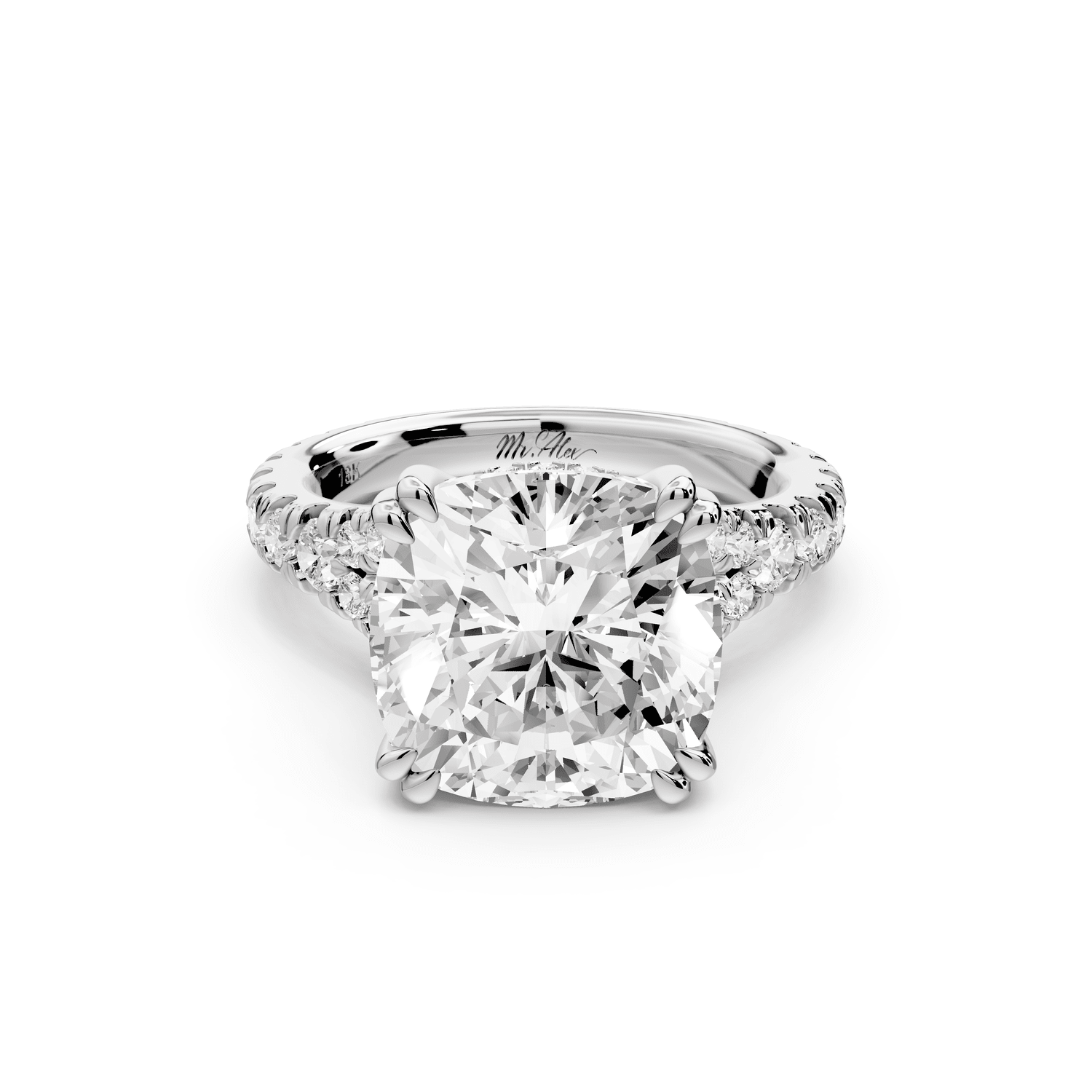 Rosalie - 5ct platinum cushion Pavé Cathedral Hidden Halo with Diamond Bridge split shank Engagement Ring - Mr. Alex Jewelry