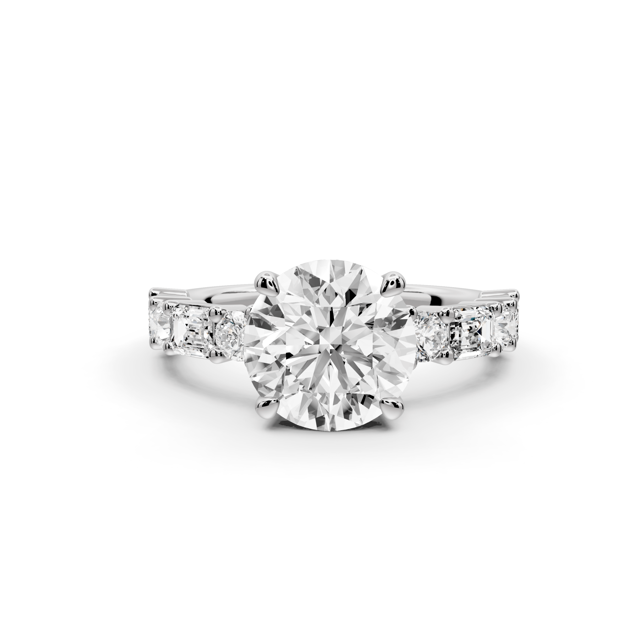 Round Cut Diamond Engagement Ring with Side Stones (AJ102R) - Mr. Alex Jewelry