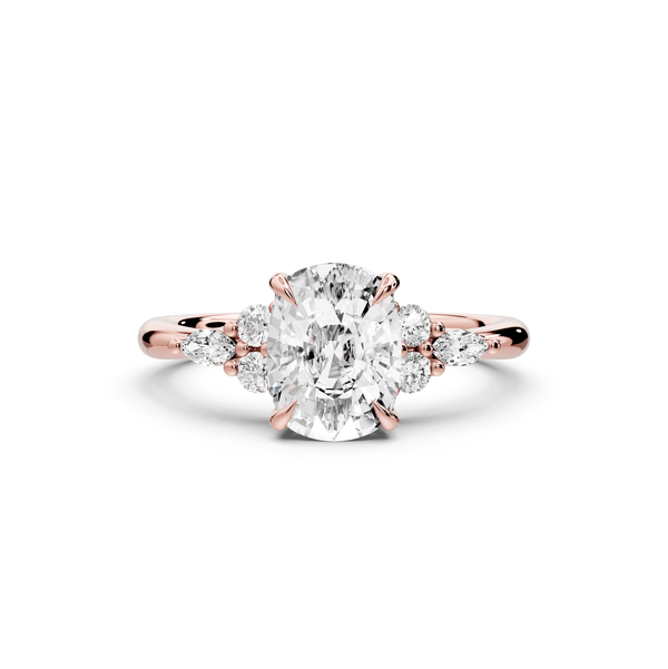Sandi - 2ct 14k rose gold Ecushion Floral Cluster Side-Stone Engagement Ring with Plain Band - Mr. Alex Jewelry