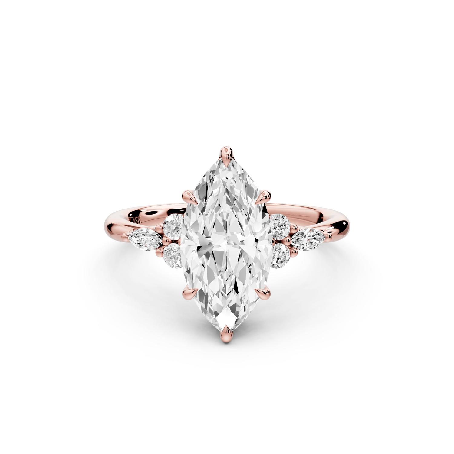 Sandi - 2ct 14k rose gold Marquise Floral Cluster Side-Stone Engagement Ring with Plain Band - Mr. Alex Jewelry
