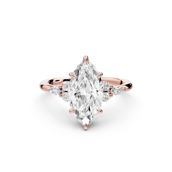 Sandi - 2ct 14k rose gold Marquise Floral Cluster Side-Stone Engagement Ring with Plain Band - Mr. Alex Jewelry