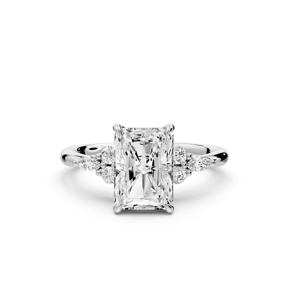 Sandi - 2ct 14k white gold Radiant Floral Cluster Side-Stone Engagement Ring with Plain Band - Mr. Alex Jewelry