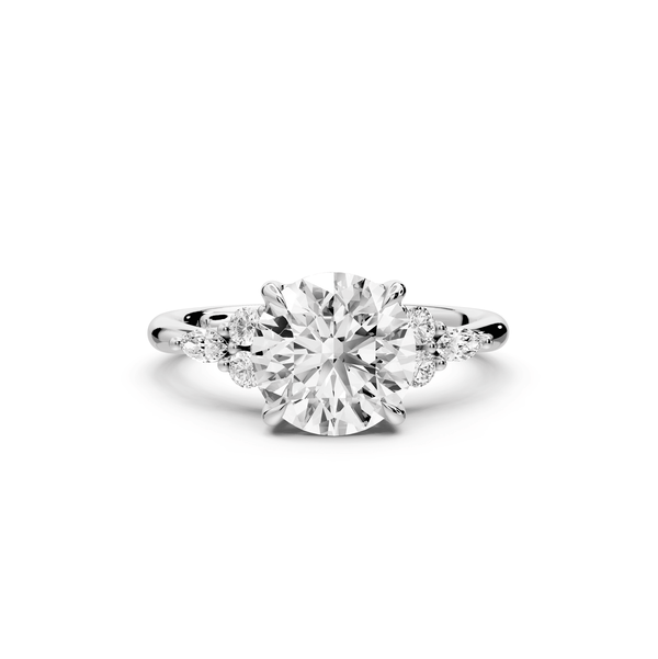 Sandi - 2ct 14k white gold Round Floral Cluster Side-Stone Engagement Ring with Plain Band - Mr. Alex Jewelry