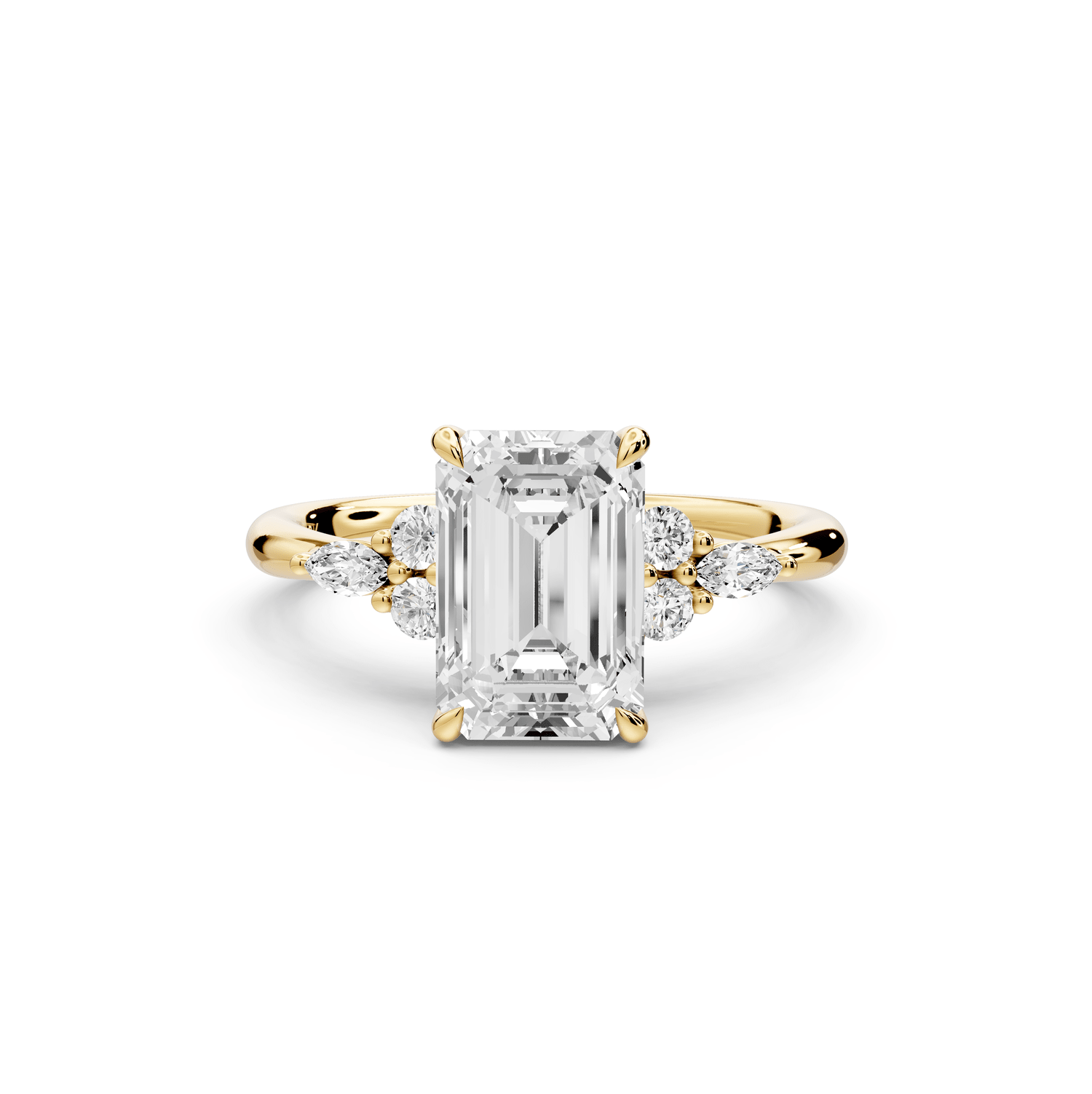 Sandi - 2ct 14k yellow gold Emerald Floral Cluster Side-Stone Engagement Ring with Plain Band - Mr. Alex Jewelry
