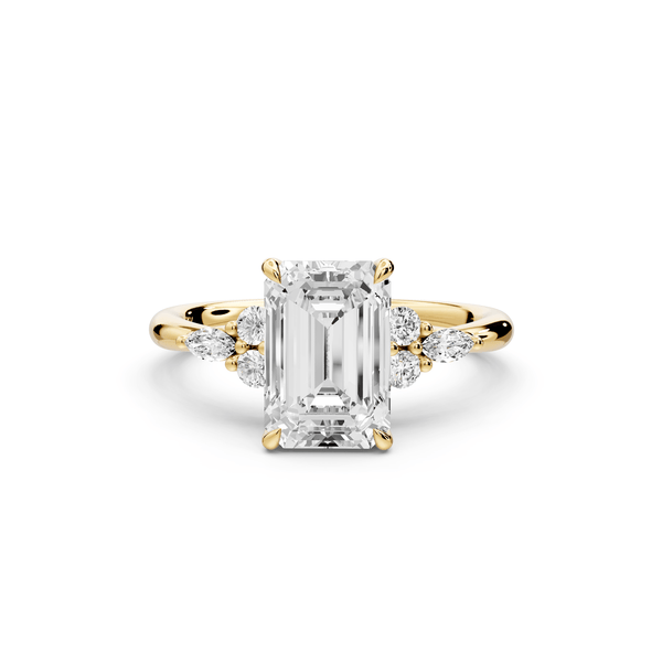 Sandi - 2ct 14k yellow gold Emerald Floral Cluster Side-Stone Engagement Ring with Plain Band - Mr. Alex Jewelry