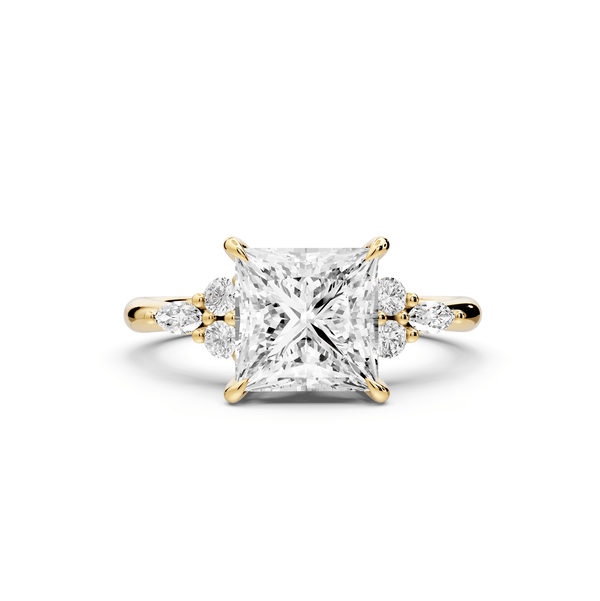 Sandi - 2ct 14k yellow gold Princess Floral Cluster Side-Stone Engagement Ring with Plain Band - Mr. Alex Jewelry
