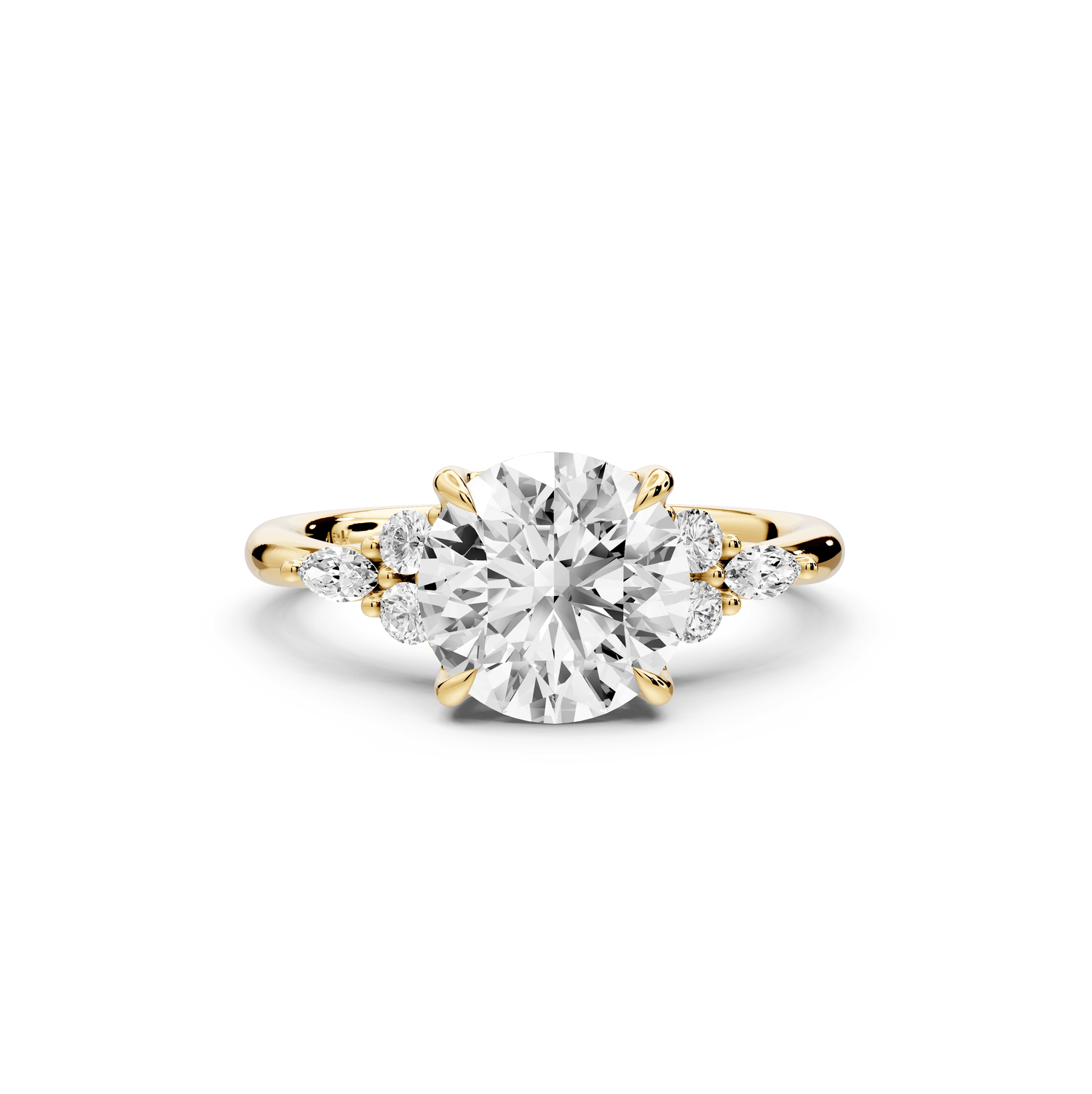 Sandi - 2ct 14k yellow gold Round Floral Cluster Side-Stone Engagement Ring with Plain Band - Mr. Alex Jewelry