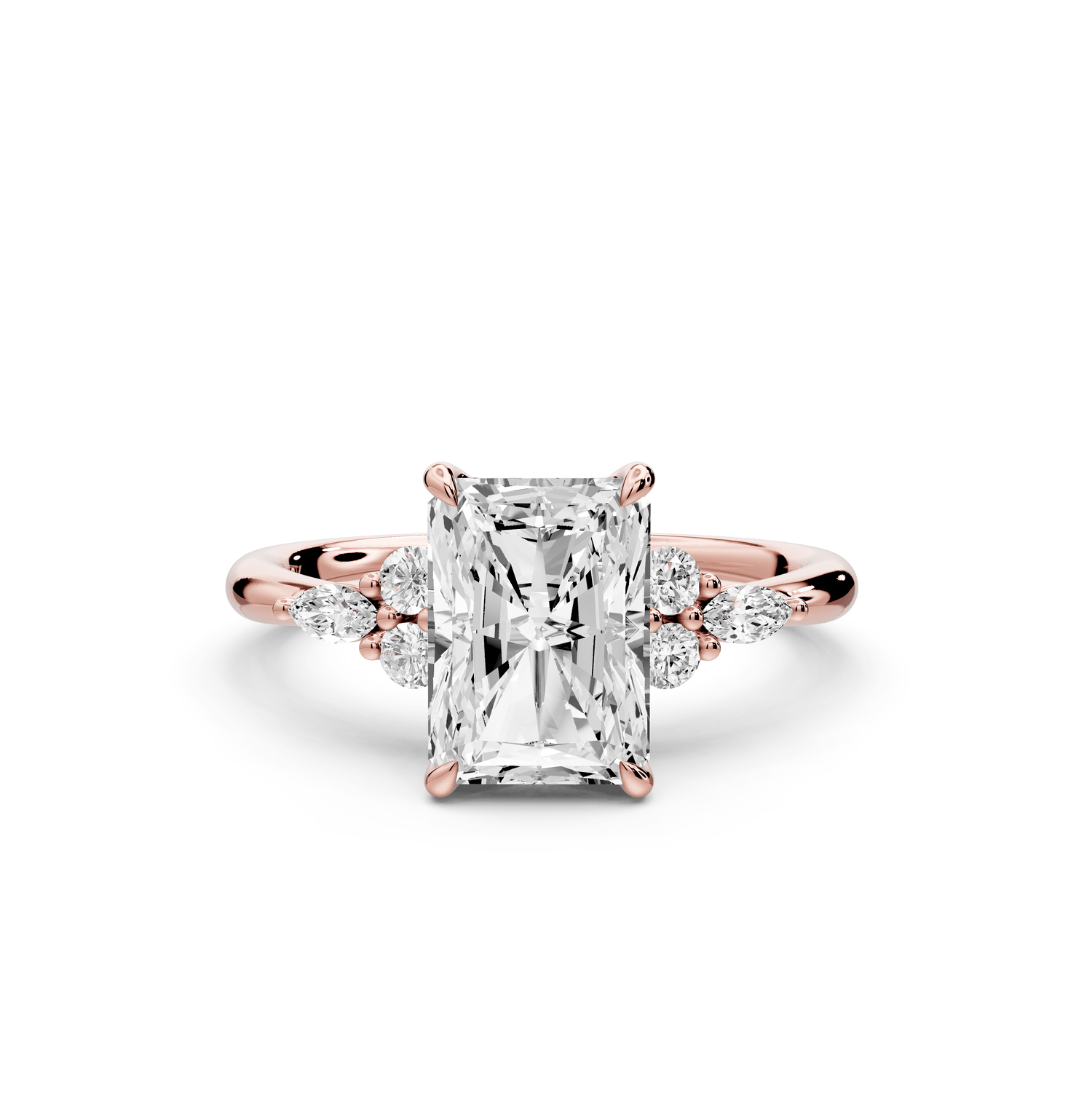 Sandi - 2ct 18k rose gold Radiant Floral Cluster Side-Stone Engagement Ring with Plain Band - Mr. Alex Jewelry