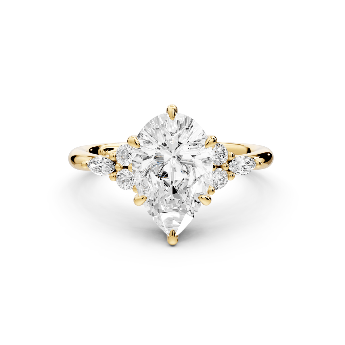 Sandi - 2ct 18k yellow gold Pear Floral Cluster Side-Stone Engagement Ring with Plain Band - Mr. Alex Jewelry