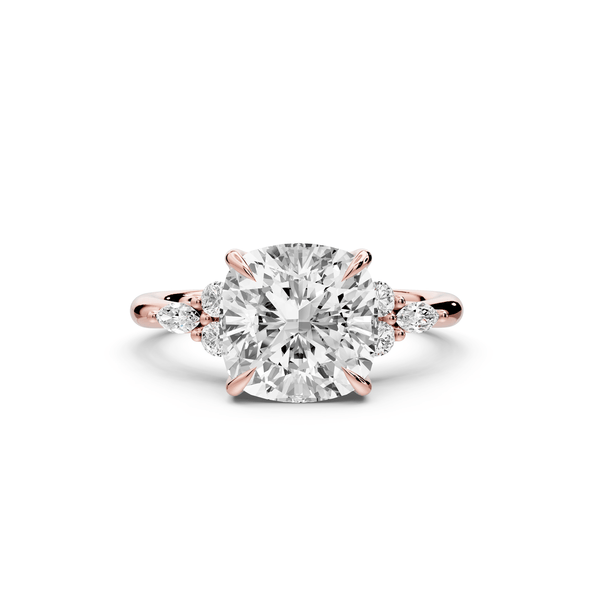 Sandi - 3ct 14k rose gold Cushion Floral Cluster Side-Stone Engagement Ring with Plain Band - Mr. Alex Jewelry