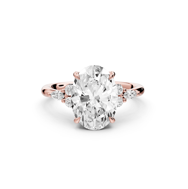 Sandi - 3ct 14k rose gold Oval Floral Cluster Side-Stone Engagement Ring with Plain Band - Mr. Alex Jewelry