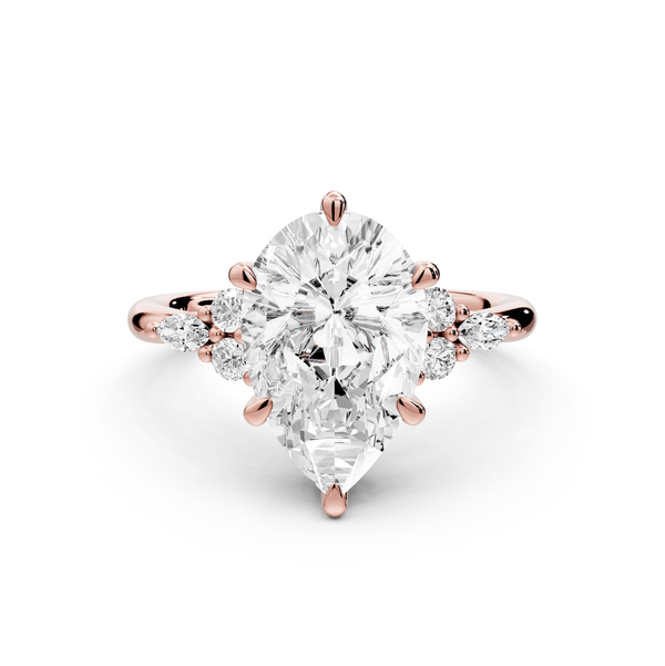 Sandi - 3ct 14k rose gold Pear Floral Cluster Side-Stone Engagement Ring with Plain Band - Mr. Alex Jewelry