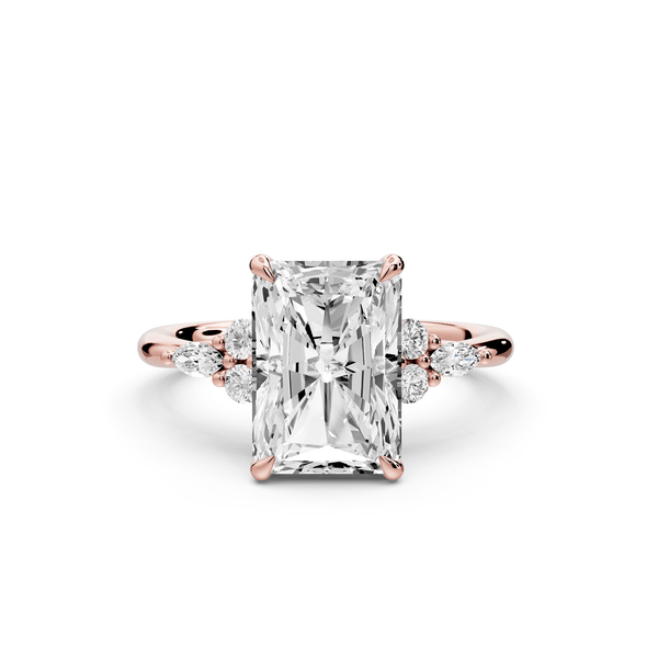 Sandi - 3ct 14k rose gold Radiant Floral Cluster Side-Stone Engagement Ring with Plain Band - Mr. Alex Jewelry