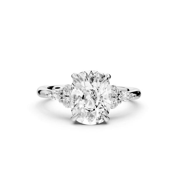 Sandi - 3ct 14k white gold Ecushion Floral Cluster Side-Stone Engagement Ring with Plain Band - Mr. Alex Jewelry