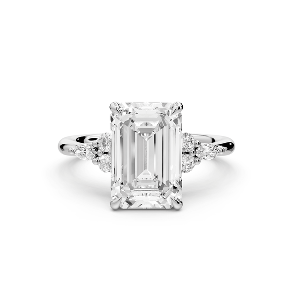 Sandi - 3ct 14k white gold Emerald Floral Cluster Side-Stone Engagement Ring with Plain Band - Mr. Alex Jewelry