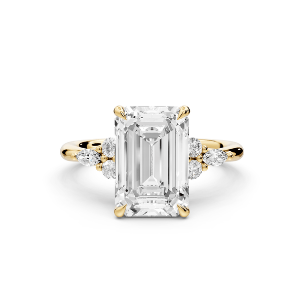 Sandi - 3ct 14k yellow gold Emerald Floral Cluster Side-Stone Engagement Ring with Plain Band - Mr. Alex Jewelry
