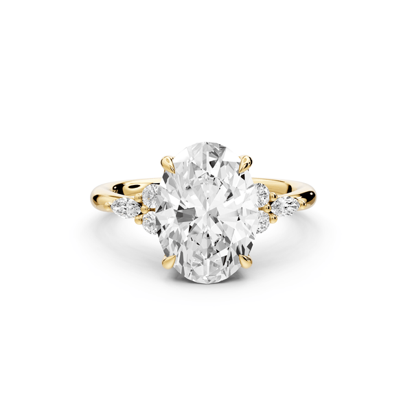 Sandi - 3ct 14k yellow gold Oval Floral Cluster Side-Stone Engagement Ring with Plain Band - Mr. Alex Jewelry
