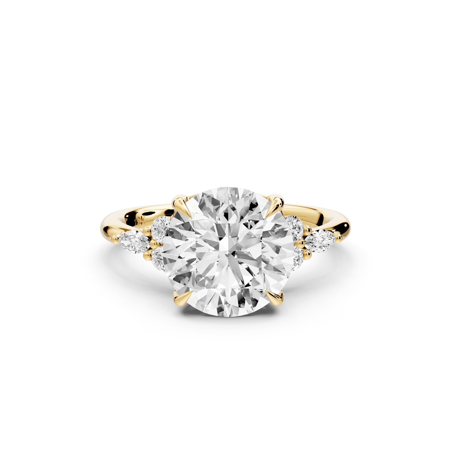Sandi - 3ct 18k yellow gold Round Floral Cluster Side-Stone Engagement Ring with Plain Band - Mr. Alex Jewelry