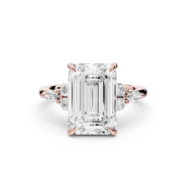 Sandi - 4ct 14k rose gold Emerald Floral Cluster Side-Stone Engagement Ring with Plain Band - Mr. Alex Jewelry